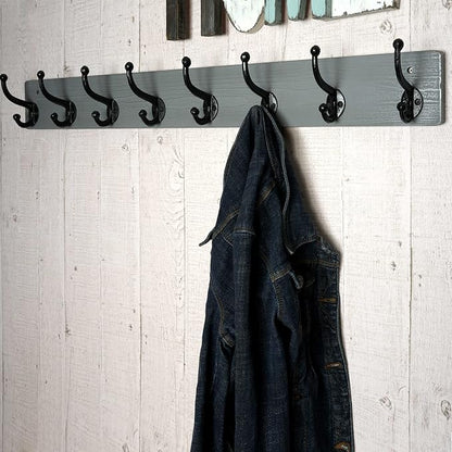 WEBI Rustic Coat Rack Wall Mount,35.43" Long 8 Cast Iron Coat Hooks Wall Mounted,Heavy Duty Wall Coat Hanger Hooks for Hanging Coats,Clothes,Black on White