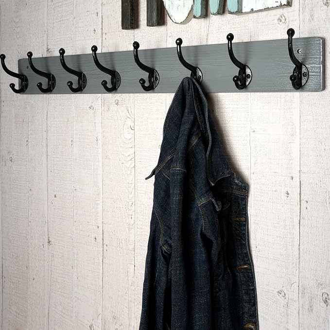 WEBI Rustic Coat Rack Wall Mount,35.43" Long 8 Cast Iron Coat Hooks Wall Mounted,Heavy Duty Wall Coat Hanger Hooks for Hanging Coats,Clothes,Gray