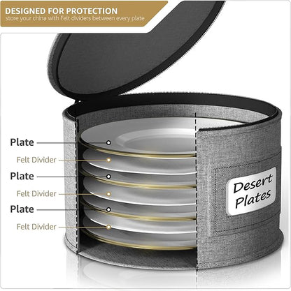 Sorbus China Storage Containers 6-Piece Set - Hard Shell Dinnerware Organizer for Plates, Glasses, Mugs & Saucers (Holds Service for 12) with Felt Protectors for Moving & Storage