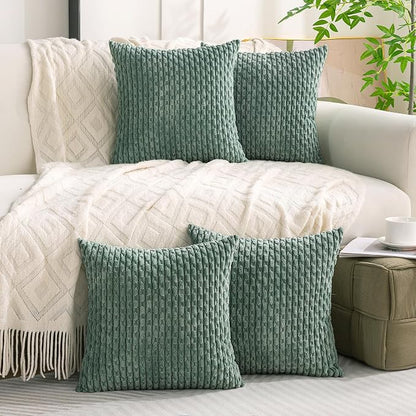 Set of 4 Teal Green Decorative Throw Pillow Covers 20x20 Inch Corduroy Pillow Covers for Bed Couch Sofa Living Room Soft Square Cushion Cases