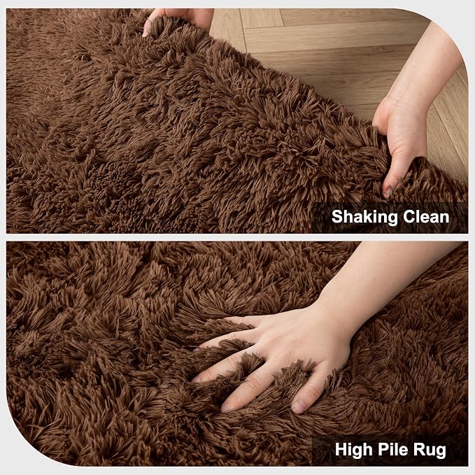 Shag Area Rugs for Bedroom Living Room,5X8 Ultra Soft Fluffy Area Rugs for Dorm,Indoor Carpet Plush Rugs for Home Decor,Brown