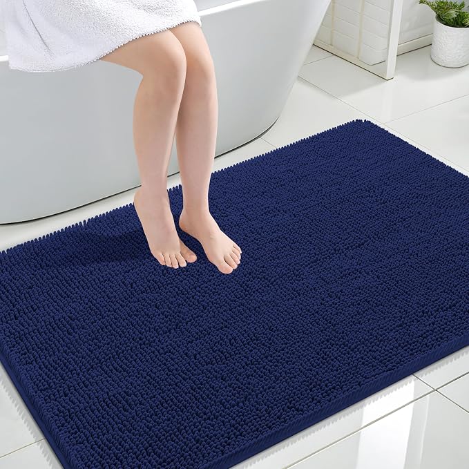 OLANLY Large Bathroom Rugs 44x32, Soft Absorbent Chenille Bath Rugs, Rubber Backing Quick Dry, Machine Washable Bath Mats for Bathroom Floor, Tub and Shower, Home Decor Accessories, Twilight Sapphire