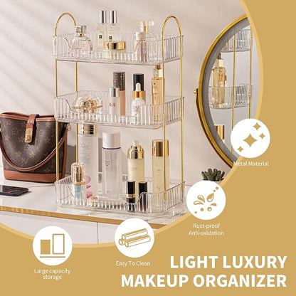 Akinbas 3 Tier Bathroom Organizer Countertop Makeup Perfume Tray Skincare Organizer for Bathroom Dresser Vanity (White)