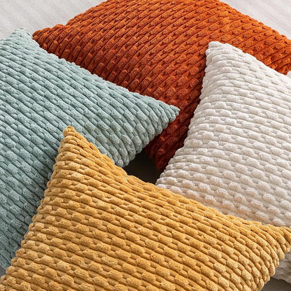 Set of 4 Yellow Rust Aqua Decorative Throw Pillow Covers 16x16 Inch Corduroy Pillow Covers for Bed Couch Sofa Living Room Soft Square Cushion Cases