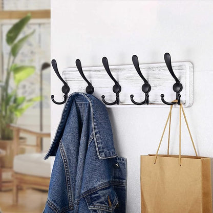 SKOLOO Rustic Wall Mounted Coat Rack: 16" Stud Spacing, Pine Real Wood Plank Wall Coat Rack with 5 Triple Hooks, Farmhouse Coat Hanger Wall Mount for Hanging Backpack Jacket Coat Hat