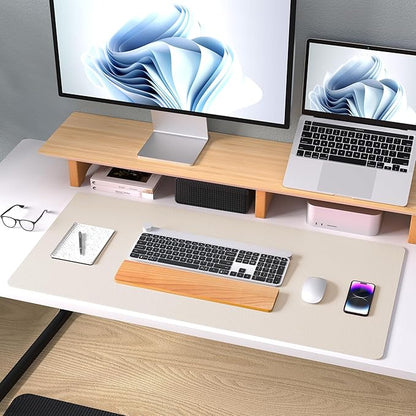 Aothia Large PU Leather Desk Pad Protector – Non-Slip Mouse Pad & Writing Mat for Office/Home, Waterproof, Easy to Clean (36" x 17", Eggshell)