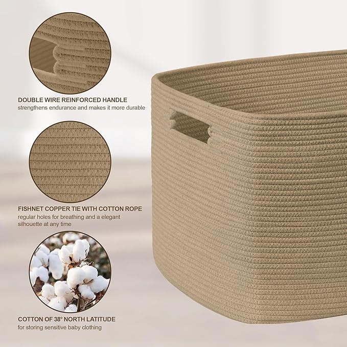 SunNewt 72L Large Wicker Laundry Basket for Living Room Storage,Boho Woven Cotton Rope Baskets for Kids Toy,Gifts,Square Blanket Hamper for Bedroom Dirty Clothes,Jute