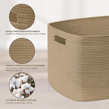 SunNewt 86L Large Wicker Laundry Basket for Living Room Storage,Boho Woven Cotton Rope Baskets for Kids Toy,Gifts,Square Blanket Hamper for Bedroom Dirty Clothes,Jute