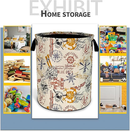 Anchor Laundry Basket Compass Seafaring Foldable Oxford Cloth Funny Tote Bag Laundry Hamper Clothes Storage Bucket Toy Organizer For Bathroom/Laundry Storage/Bedroom 18.9x16.5 Inch