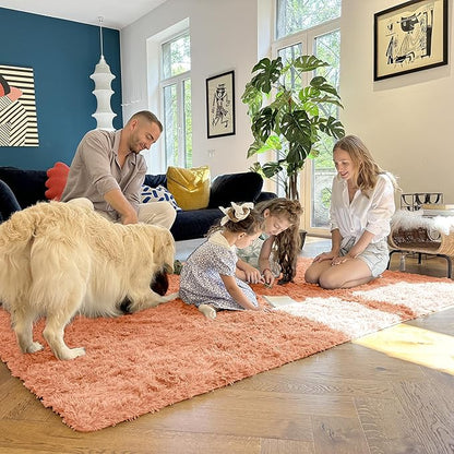 OLANLY 2x3 Machine Washable Small Bedside Rug, Soft Fluffy Shaggy Entryway Throw Rugs for Bedroom, Living Room, Indoor Floor Carpet for Kids Girls and Boys, Home Decor Aesthetic, Muted Orange
