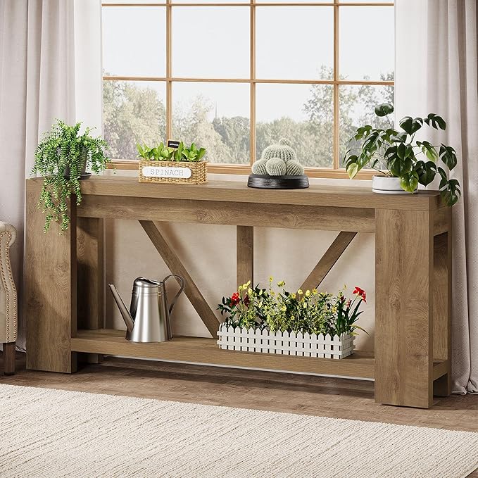 Tribesigns 70.9" Extra Long Entryway Table, Farmhouse Wood Console Tables with Storage Shelf, Modern Rustic Sofa Foyer Tables for Entryway, Behind Couch, Living Room, Entrance, Brown