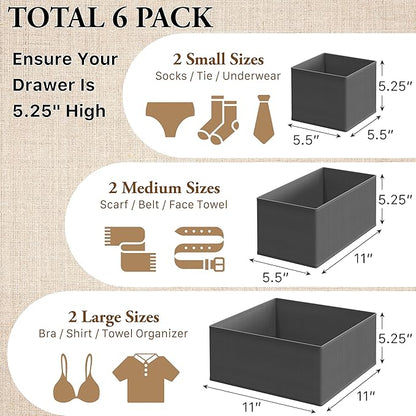 Simple Houseware Underwear Drawer Organizer for Lingerie/Undergarment/Bra/Panty/Sock/Onesie, Set of 6, Dark Gray