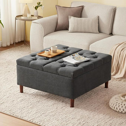 Weture 35 Inch Extra Large Storage Ottoman Coffee Table, No Assembly Required, Oversized Square Ottoman with Storage, Tufted Upholstered Ottomans Coffee Table for Living Room (Fabric, Dark Grey)