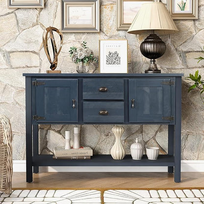 LKTART Solid Wood Farmhouse Console Table,Sofa Table with Storage Drawers and Shelves,Entryway Table for Entry Hallway Foyer,EasyAssembled (48" Navy Blue)