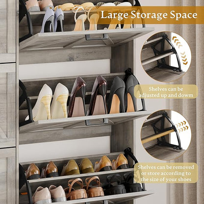 Shoe Cabinet Storage for Entryway, Shoe Storage Cabinet with 6 Flip Drawers, Freestanding Narrow Shoe Rack Organizer with Metal Legs for Foyer, Hallway, Grey