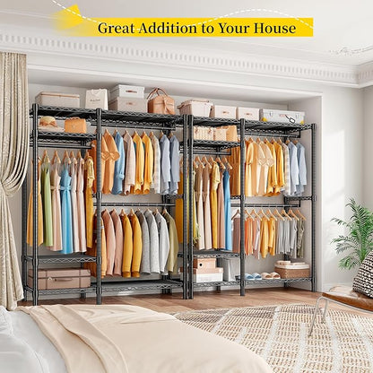 Raybee Clothes Rack Heavy Duty Loads 780LBS Clothing Racks for Hanging Clothes Adjustable Metal Portable Closet,45.5" W x 77" H x16.5 D Black
