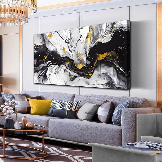 Alsingbago Large Abstract Canvas Wall Art for Living Room Bedroom Black and White Picture Ink and Wash Style Prints for Home Office Decoration Size 30x60 Ready to Hang