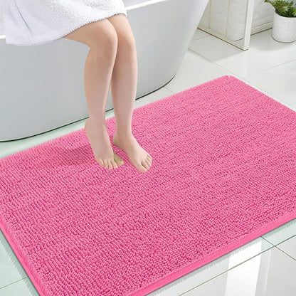 OLANLY Large Bathroom Rugs 44x32, Extra Soft Absorbent Chenille Bath Rugs, Rubber Backing Quick Dry, Machine Washable Bath Mats for Bathroom Floor, Tub and Shower, Home Decor Accessories, Hot Pink