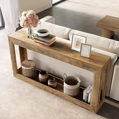 LITTLE TREE Narrow Console Tables, 63" Couch Table Behind Sofa, Extra Long Console Table for Entryway, Hallway, Living Room, Entrance, Foyer, Modern Light Oak Brown