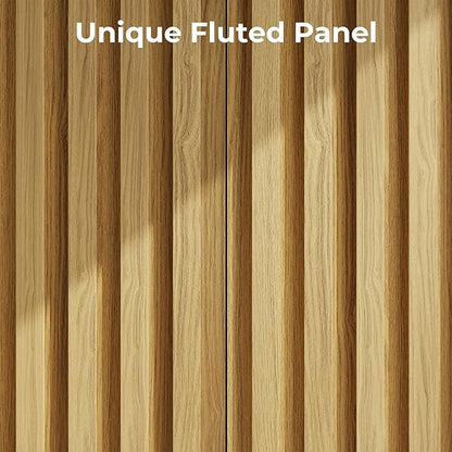 Fluted Cabinet with Storage, Buffet Cabinet Sideborad with 4 Doors, Natural Buffet Storage Accent Cabinets with Adjustable Shelves for Living Room, Entry, Hallway, Kitchen