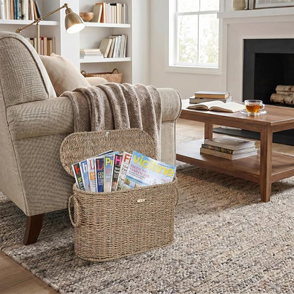 efluky Toilet Paper Storage Basket, Seagrass Slim Toilet Paper Holder with Lid- Holds Up to 9 Mega Rolls, Home Bathroom Decor Organizer
