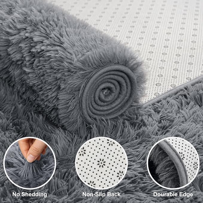 Shag Area Rugs for Bedroom Living Room,5X8 Ultra Soft Fluffy Area Rugs for Dorm,Indoor Carpet Plush Rugs for Home Decor,Dark Grey