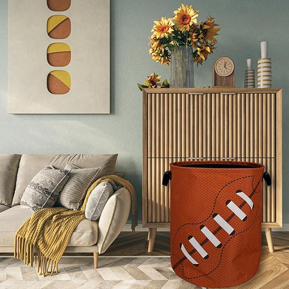 Football Laundry Basket Foldable With Handles American Ball Tote Bag Oxford Cloth Funny Laundry Hamper Clothes Storage Bucket Toy Organizer For Bathroom/Laundry/Bedroom 18.9" x 16.5 "
