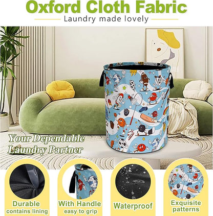 Ball Sports Laundry Basket Funny Balls Game Foldable Waterproof Oxford Cloth Tote Bag Laundry Hamper Round Large Clothes Storage Bucket Toy Organizer For Bathroom/Laundry Storage/Bedroom 18.9x16.5 In