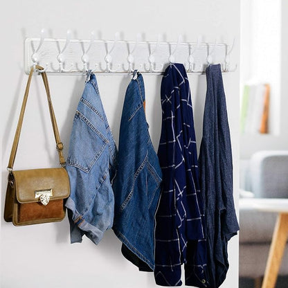 WEBI Coat Rack Wall Mount White,38 9/16" Long Coat Hooks Wall Mounted,Large Wall Coat Hanger,10 Tri Hooks for Hanging Coats,Clothes,Jacket,Farmhouse,White