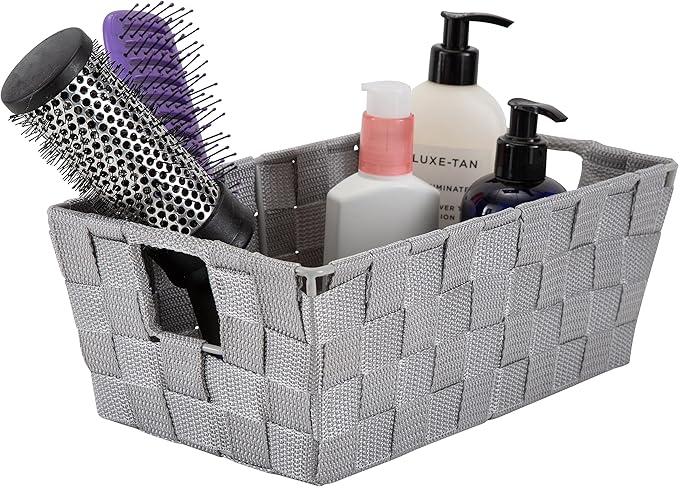 Simplify 2 Pack Small Woven Storage Shelf Basket | Organization | Bathroom | Accessories | Heather Grey
