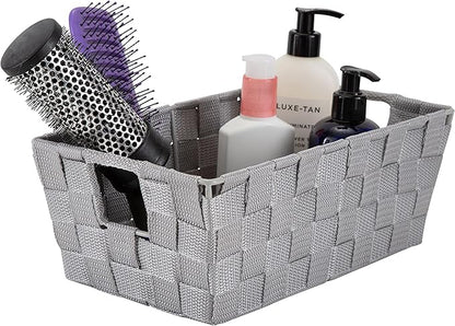 Simplify 2 Pack Small Woven Storage Shelf Basket | Organization | Bathroom | Accessories | Heather Grey
