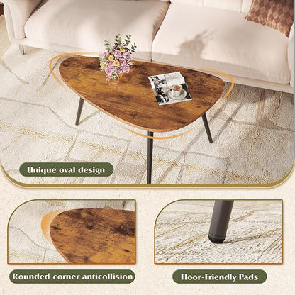 WLIVE Oval Coffee Tables, Modern Coffee Table for Living Room, Coffe Table for Small Space Home Office, Easy Assembly, 33.5" W x 18.9" D x 18.7" H, Rustic Brown