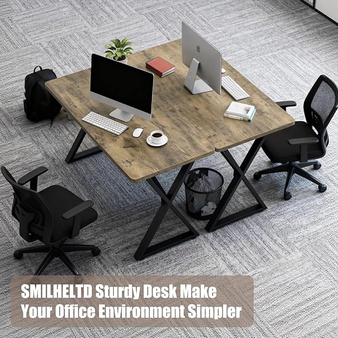 Heavy Duty Office Desk Industrial Grade Computer Desk with 1" Thick Desktop & 1 mm Reinforced Metal Frame Sturdy Workstation for Home Office Gaming Dorm 47.2" W x 23.7" D x 29" H