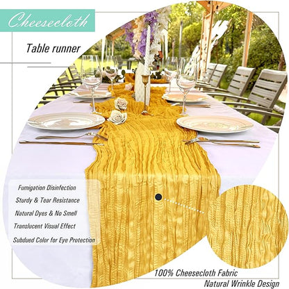 8 Pack Gold Cheesecloth Table Runner 22 x 108 inch Gauze Cheese Cloth Table Runner Bulk for Rustic Wedding Baby Shower Birthday Party Boho Table Decor