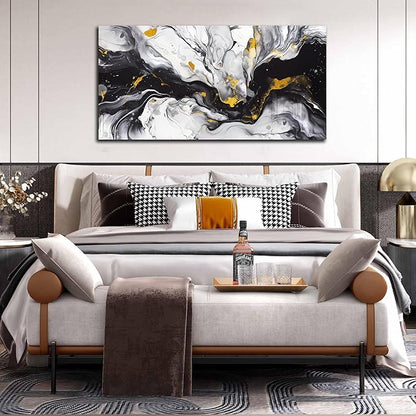 Alsingbago Large Abstract Canvas Wall Art for Living Room Bedroom Black and White Picture Ink and Wash Style Prints for Home Office Decoration Size 24x48 Ready to Hang