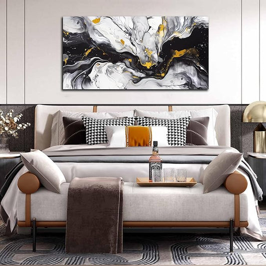 Alsingbago Large Abstract Canvas Wall Art for Living Room Bedroom Black and White Picture Ink and Wash Style Prints for Home Office Decoration Size 24x48 Ready to Hang