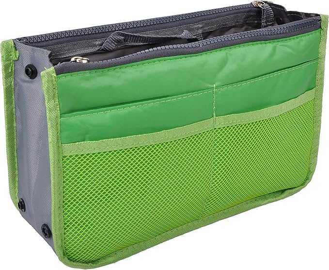 Vercord Purse Organizer Insert for Handbags Bag Organizers Inside Tote Pocketbook Women Nurse Nylon 13 Pockets Green Small