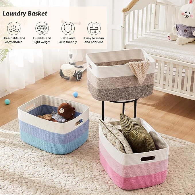 Artfeel Blanket Basket,Rectangle Woven Baskets for Storage,100L Laundry Basket for Decorative Nursery Blanket,Toys,Dirty Clothes and Magazine in Shelves,Baby Room,and Living Room