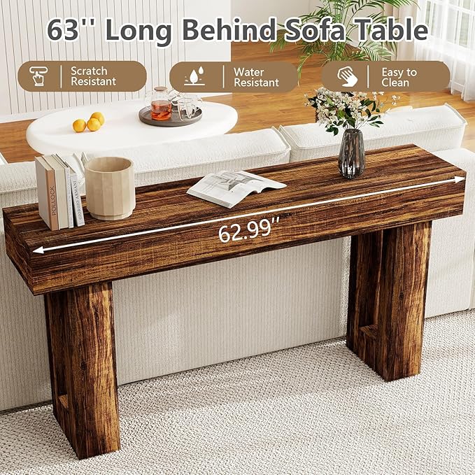 Spaco 63'' Long Console Table,2 Tier Farmhouse Entryway Table Sofa Table with Storage,Wood Behind Couch Table for Living Room, Hallway,Foyer (Dark Brown)