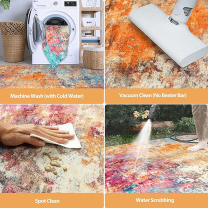 6x9 Area Rugs for Living Room Rug Washable: Abstract Rug for Dining Room Bedroom Carpet Non Slip 6 by 9 Indoor Modern Nursery Home Office Colorful