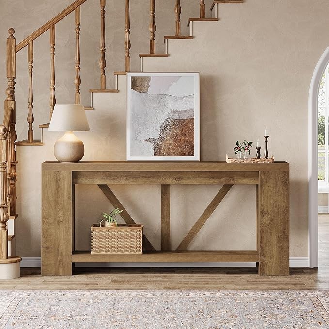 Tribesigns 70.9" Extra Long Entryway Table, Farmhouse Wood Console Tables with Storage Shelf, Modern Rustic Sofa Foyer Tables for Entryway, Behind Couch, Living Room, Entrance, Brown