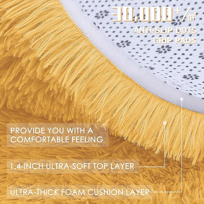 OLANLY 2x3 Machine Washable Small Bedside Rug, Soft Fluffy Shaggy Entryway Throw Rugs for Bedroom, Living Room, Indoor Floor Carpet for Kids Girls and Boys, Home Decor Aesthetic, Mustard Yellow