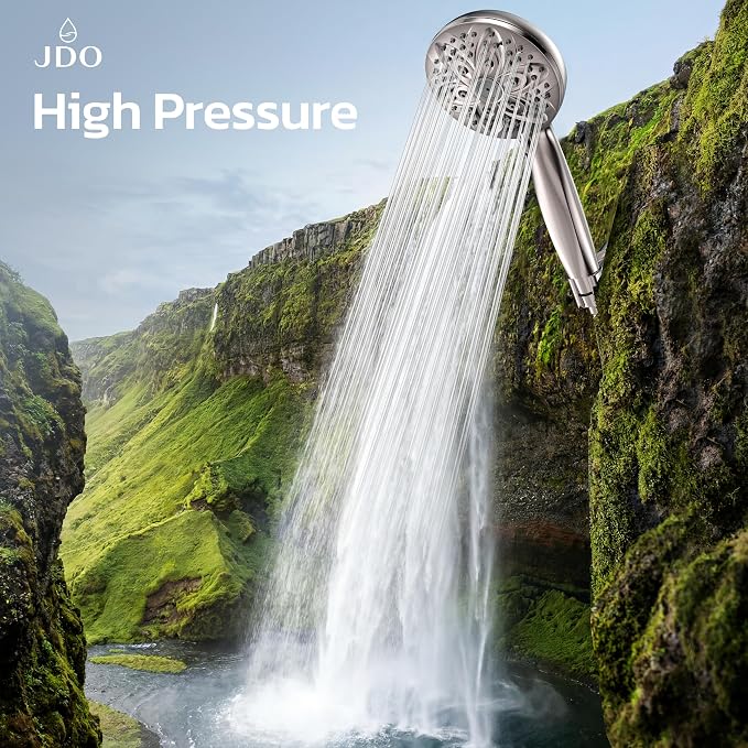 JDO Shower Head with Handheld, High Pressure Handheld Shower Head 6 Settings, Detachable Set with Stainless Steel Hose and Shower Bracket (Brushed Nickel)