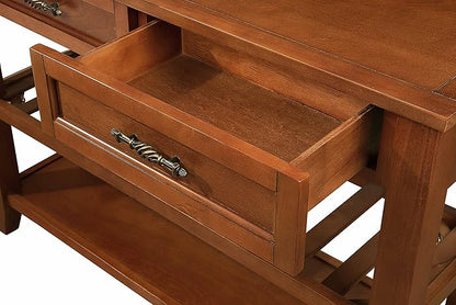 LKTART Solid Wood Console Table Entryway Table with Storage Drawers and Shelves Sofa Tables (42" Brown)