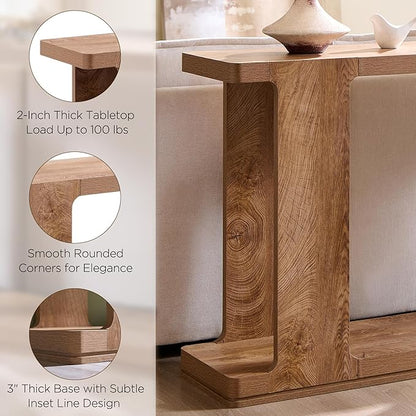 OKD 63 Inch Modern Entryway Console Table, 2-Tier Long Sofa Table Behind Couch with Curved Edge, Wood Farmhouse Narrow Entry Table for Hallway, Living Room, Foyer, Entrance, Light Tree Knot