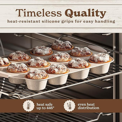 Country Kitchen Nonstick Stackable Bakeware Set - Heavy Duty, Durable, Easy Release Baking Set, Cream, 10 Pcs