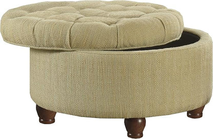 Homepop Home Decor |N8264-F1077 | Button Tufted Woven Round Storage Ottoman | Ottoman with Storage for Living Room & Bedroom, Tan & Cream Tweed