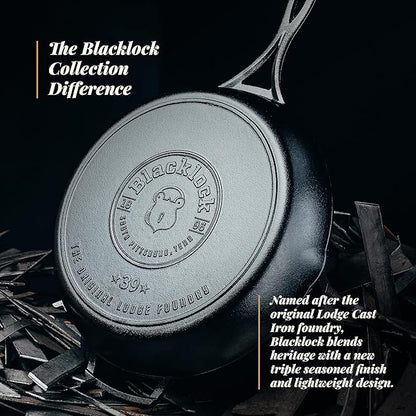 Lodge Blacklock 12" Triple Seasoned Cast Iron Skillet - Lightweight - Easy Cleanup - Premium Cookware
