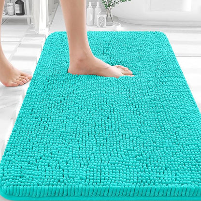OLANLY Bathroom Rugs 35x24, Extra Soft Absorbent Chenille Bath Rugs, Rubber Backing Quick Dry, Machine Washable Bath Mats for Bathroom Floor, Tub and Shower, Home Decor Accessories, Teal