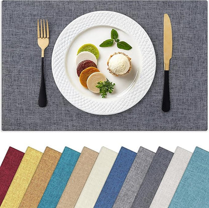 Homaxy Cloths Placemats for Dining Table Set of 4, Heat Resistant Washable Cotton Linen Blend Table Mats, Easy to Clean Place Mats for Indoor Outdoor Party Kitchen Decoration, 13" x 19", Charcoal Gray